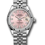 Rolex Steel and White Gold Rolesor Lady-Datejust 28 Watch – Fluted Bezel – Pink Diamond Dial – Jubilee Bracelet – 279174