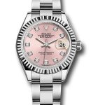 Rolex Steel and White Gold Rolesor Lady-Datejust 28 Watch – Fluted Bezel – Pink Diamond Dial – Oyster Bracelet – 279174