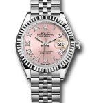 Rolex Steel and White Gold Rolesor Lady-Datejust 28 Watch – Fluted Bezel – Pink Roman Dial – Jubilee Bracelet – 279174
