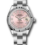 Rolex Steel and White Gold Rolesor Lady-Datejust 28 Watch – Fluted Bezel – Pink Roman Dial – Oyster Bracelet – 279174
