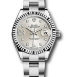 Rolex Steel and White Gold Rolesor Lady-Datejust 28 Watch – Fluted Bezel – Silver Diamond Star Dial – Oyster Bracelet – 279174 s9dix8do