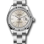Rolex Steel and White Gold Rolesor Lady-Datejust 28 Watch – Fluted Bezel – Silver Index Dial – Oyster Bracelet – 279174