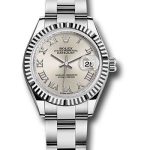 Rolex Steel and White Gold Rolesor Lady-Datejust 28 Watch – Fluted Bezel – Silver Roman Dial – Oyster Bracelet – 279174