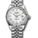 Rolex Steel and White Gold Rolesor Lady-Datejust 28 Watch – Fluted Bezel – White Roman Dial – Jubilee Bracelet – 279174