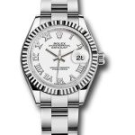 Rolex Steel and White Gold Rolesor Lady-Datejust 28 Watch – Fluted Bezel – White Roman Dial – Oyster Bracelet – 279174