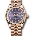 Rolex Everose Gold Lady-Datejust 28 Watch – Fluted Bezel – Aubergine Diamond Dial – Jubilee Bracelet – 279175