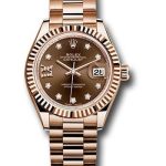 Rolex Everose Gold Lady-Datejust 28 Watch – Fluted Bezel – Chocolate Diamond Star Dial – President Bracelet – 279175 cho9dix8dp
