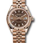 Rolex Everose Gold Lady-Datejust 28 Watch – Fluted Bezel – Chocolate Index Dial – Jubilee Bracelet – 279175 choij