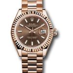 Rolex Everose Gold Lady-Datejust 28 Watch – Fluted Bezel – Chocolate Index Dial – President Bracelet – 279175 choip