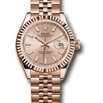 Rolex Everose Gold Lady-Datejust 28 Watch – Fluted Bezel – Pink Sundust Index Dial – Jubilee Bracelet – 279175