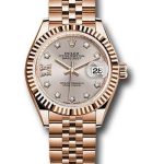 Rolex Everose Gold Lady-Datejust 28 Watch – Fluted Bezel – Silver Sundust Diamond Star Dial – Jubilee Bracelet – 279175 s9dix8dj