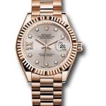 Rolex Everose Gold Lady-Datejust 28 Watch – Fluted Bezel – Silver Sundust Diamond Star Dial – President Bracelet – 279175 s9dix8dp