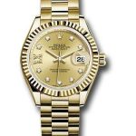 Rolex Yellow Gold Lady-Datejust 28 Watch – Fluted Bezel – Champagne Diamond Star Dial – President Bracelet – 279178 ch9dix8dp