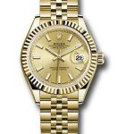 Rolex Yellow Gold Lady-Datejust 28 Watch – Fluted Bezel – Champagne Index Dial – Jubilee Bracelet – 279178