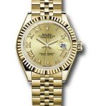Rolex Yellow Gold Lady-Datejust 28 Watch – Fluted Bezel – Champagne Roman Dial – Jubilee Bracelet – 279178