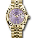 Rolex Yellow Gold Lady-Datejust 28 Watch – Fluted Bezel – Lilac Stripe Diamond Index Dial – Jubilee Bracelet – 279178 lils36dix8dj