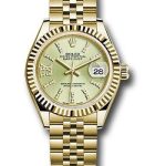 Rolex Yellow Gold Lady-Datejust 28 Watch – Fluted Bezel – Linden Green Strip Diamond Index Dial – Jubilee Bracelet – 279178 lings36dix8dj