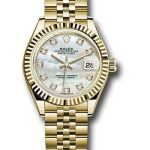 Rolex Yellow Gold Lady-Datejust 28 Watch – Fluted Bezel – Mother-of-Pearl Diamond Dial – Jubilee Bracelet – 279178