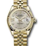 Rolex Yellow Gold Lady-Datejust 28 Watch – Fluted Bezel – Silver Diamond Star Dial – Jubilee Bracelet – 279178 s9dix8dj