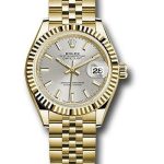 Rolex Yellow Gold Lady-Datejust 28 Watch – Fluted Bezel – Silver Index Dial – Jubilee Bracelet – 279178