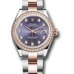 Rolex Steel and Everose Gold Rolesor Lady-Datejust 28 Watch – Diamond Bezel – Aubergine Diamond Dial – Oyster Bracelet – 279381RBR