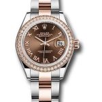 Rolex Steel and Everose Gold Rolesor Lady-Datejust 28 Watch – Diamond Bezel – Chocolate Roman Dial – Oyster Bracelet – 279381RBR choro
