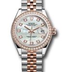 Rolex Steel and Everose Gold Rolesor Lady-Datejust 28 Watch – Diamond Bezel – White Mother-Of-Pearl Diamond Dial – Jubilee Bracelet – 279381RBR