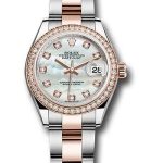 Rolex Steel and Everose Gold Rolesor Lady-Datejust 28 Watch – Diamond Bezel – White Mother-Of-Pearl Diamond Dial – Oyster Bracelet – 279381RBR
