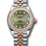 Rolex Steel and Everose Gold Rolesor Lady-Datejust 28 Watch – Diamond Bezel – Olive Green Diamond Dial – Jubilee Bracelet – 279381RBR