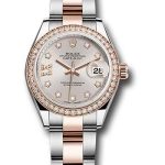 Rolex Steel and Everose Gold Rolesor Lady-Datejust 28 Watch – Diamond Bezel – Sundust Diamond Star Dial – Oyster Bracelet – 279381RBR su9dix8do