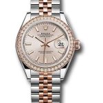 Rolex Steel and Everose Gold Rolesor Lady-Datejust 28 Watch – Diamond Bezel – Sundust Index Dial – Jubilee Bracelet – 279381RBR
