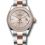 Rolex Steel and Everose Gold Rolesor Lady-Datejust 28 Watch – Diamond Bezel – Sundust Index Dial – Oyster Bracelet – 279381RBR