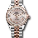 Rolex Steel and Everose Gold Rolesor Lady-Datejust 28 Watch – Diamond Bezel – Sundust Roman Dial – Jubilee Bracelet – 279381RBR