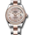 Rolex Steel and Everose Gold Rolesor Lady-Datejust 28 Watch – Diamond Bezel – Sundust Roman Dial – Oyster Bracelet – 279381RBR