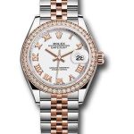 Rolex Steel and Everose Gold Rolesor Lady-Datejust 28 Watch – Diamond Bezel – White Roman Dial – Jubilee Bracelet – 279381RBR