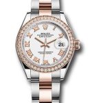 Rolex Steel and Everose Gold Rolesor Lady-Datejust 28 Watch – Diamond Bezel – White Roman Dial – Oyster Bracelet – 279381RBR