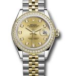 Rolex Steel and Yellow Gold Rolesor Lady-Datejust 28 Watch – Diamond Bezel – Champagne Diamond Dial – Jubilee Bracelet – 279383RBR
