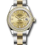 Rolex Steel and Yellow Gold Rolesor Lady-Datejust 28 Watch – Diamond Bezel – Champagne Diamond Dial – Oyster Bracelet – 279383RBR