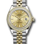 Rolex Steel and Yellow Gold Rolesor Lady-Datejust 28 Watch – Diamond Bezel – Champagne Index Dial – Jubilee Bracelet – 279383RBR
