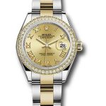 Rolex Steel and Yellow Gold Rolesor Lady-Datejust 28 Watch – Diamond Bezel – Champagne Roman Dial – Oyster Bracelet – 279383RBR