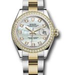 Rolex Steel and Yellow Gold Rolesor Lady-Datejust 28 Watch – Diamond Bezel – White Mother-Of-Pearl Diamond Dial – Oyster Bracelet – 279383RBR