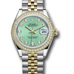 Rolex Steel and Yellow Gold Rolesor Lady-Datejust 28 Watch – Diamond Bezel – Mint Green Diamond Dial – Jubilee Bracelet – 279383RBR