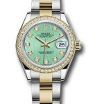 Rolex Steel and Yellow Gold Rolesor Lady-Datejust 28 Watch – Diamond Bezel – Mint Green Diamond Dial – Oyster Bracelet – 279383RBR