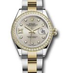 Rolex Steel and Yellow Gold Rolesor Lady-Datejust 28 Watch – Diamond Bezel – Silver Diamond Star Dial – Oyster Bracelet – 279383RBR s9dix8do