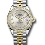 Rolex Steel and Yellow Gold Rolesor Lady-Datejust 28 Watch – Diamond Bezel – Silver Diamond Dial – Jubilee Bracelet – 279383RBR