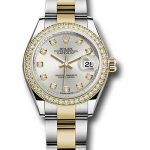 Rolex Steel and Yellow Gold Rolesor Lady-Datejust 28 Watch – Diamond Bezel – Silver Diamond Dial – Oyster Bracelet – 279383RBR