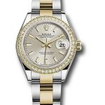 Rolex Steel and Yellow Gold Rolesor Lady-Datejust 28 Watch – Diamond Bezel – Silver Index Dial – Oyster Bracelet – 279383RBR