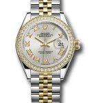 Rolex Steel and Yellow Gold Rolesor Lady-Datejust 28 Watch – Diamond Bezel – Silver Roman Dial – Jubilee Bracelet – 279383RBR