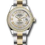 Rolex Steel and Yellow Gold Rolesor Lady-Datejust 28 Watch – Diamond Bezel – Silver Roman Dial – Oyster Bracelet – 279383RBR