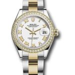Rolex Steel and Yellow Gold Rolesor Lady-Datejust 28 Watch – Diamond Bezel – White Roman Dial – Oyster Bracelet – 279383RBR